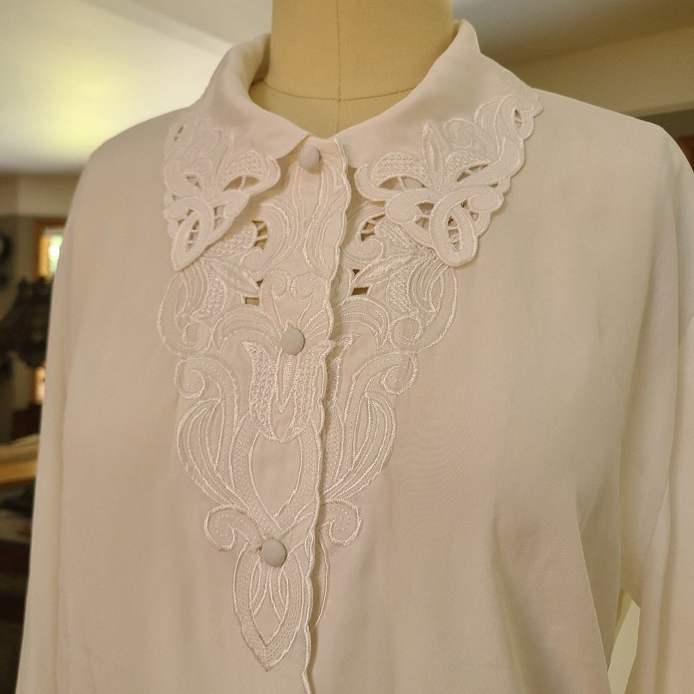 White Button Down Embroidered Collared Shirt - image 3